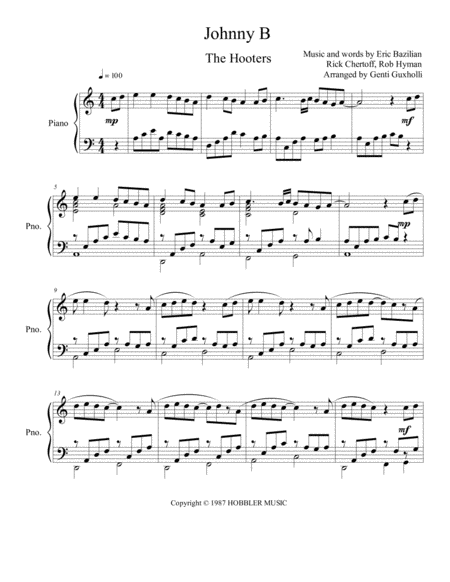 Johnny B Piano Solo Sheet Music