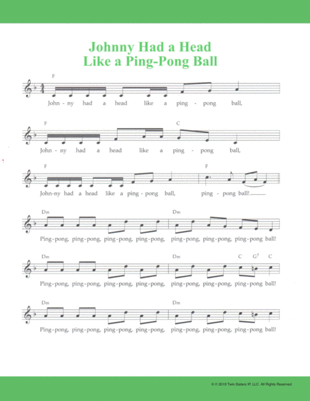 Free Sheet Music Johnny Had A Ping Pong Ball