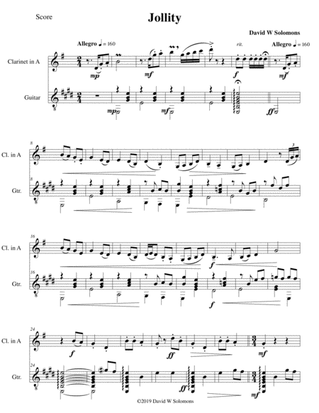 Free Sheet Music Jollity For Clarinet In A And Guitar