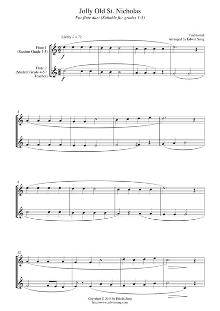 Free Sheet Music Jolly Old St Nicholas For Flute Duet Suitable For Grades 1 5