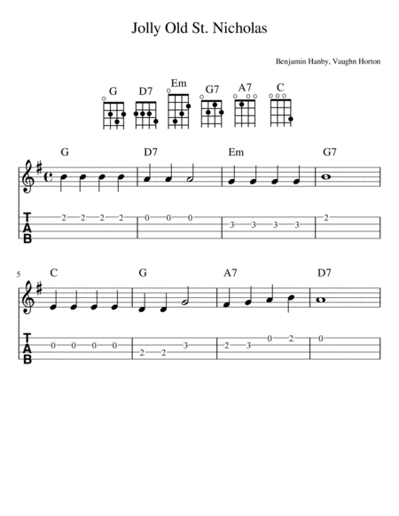 Jolly Old St Nicholas Ukulele Sheet Music