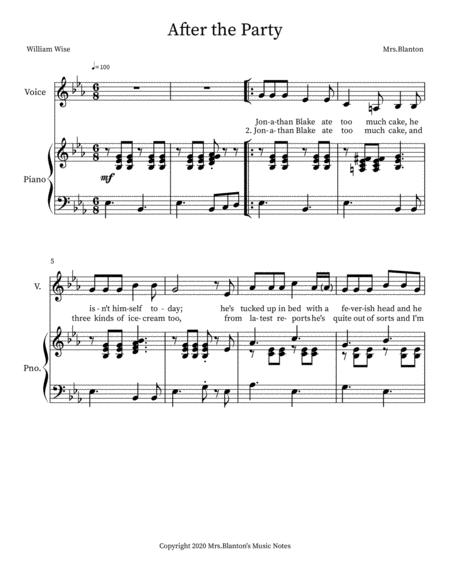 Free Sheet Music Jonathan Blake Ate Too Much Cake After The Party Childrens Poem Song