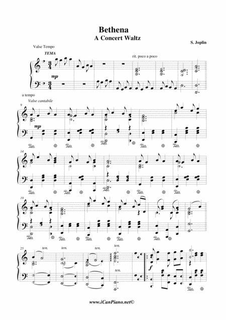 Joplin Bethena Concert Walts Icanpiano Style Sheet Music