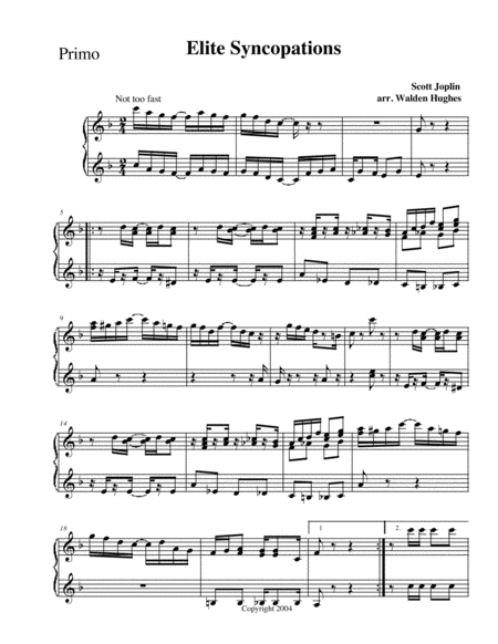 Joplins Elite Syncopations Rag Piano Duet 1 Piano 4 Hands Sheet Music