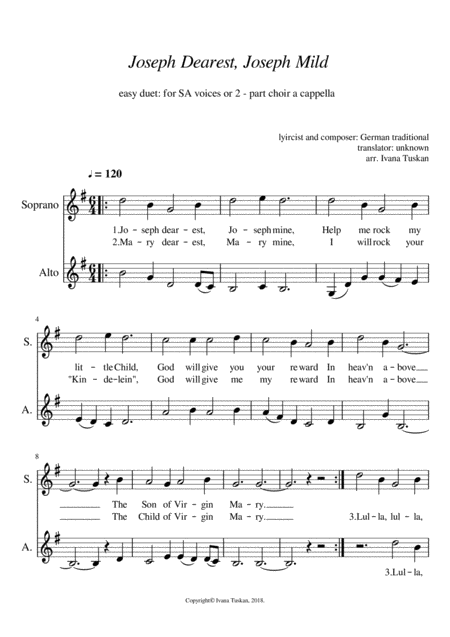 Free Sheet Music Joseph Dearest Joseph Mine For Sa A Cappella