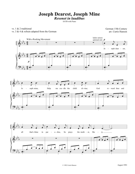 Free Sheet Music Joseph Dearest Joseph Mine Satb