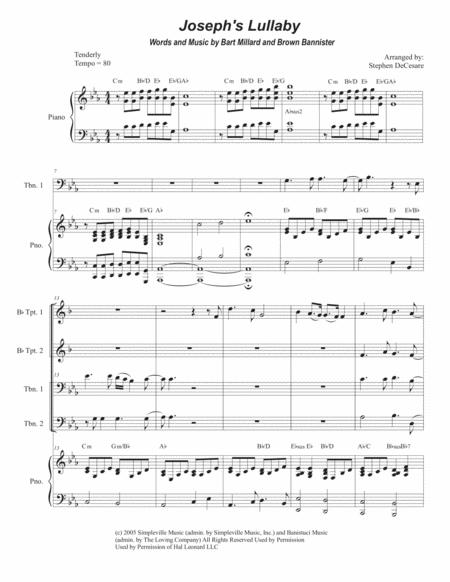 Joseph Lullaby Brass Quartet And Piano Alternate Version Sheet Music