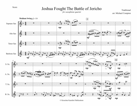 Free Sheet Music Joshua Fit The Battle Of Jericho For Saxophone Quartet Satb