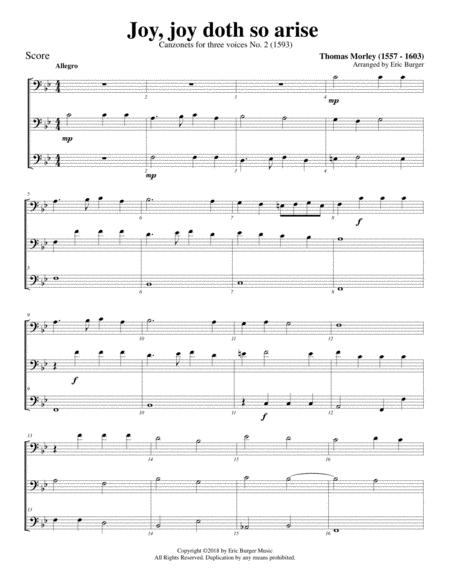 Joy Joy Doth So Arise For Trombone Or Low Brass Trio Sheet Music