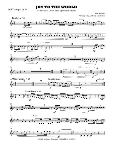 Free Sheet Music Joy To The World Alto Solo Choir Piano Brass Quintet 2nd Bb Trumpet Part