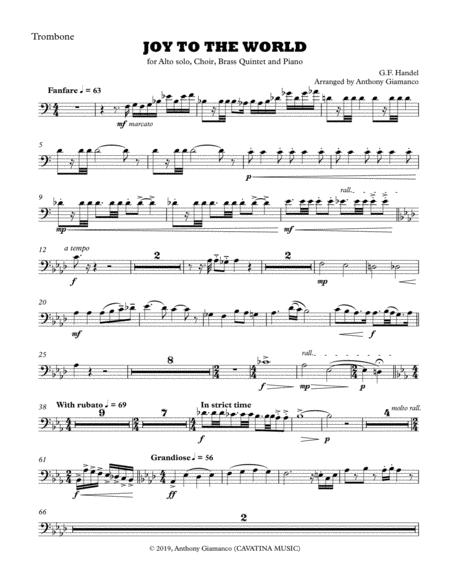 Joy To The World Alto Solo Choir Piano Brass Quintet Trombone Part Sheet Music