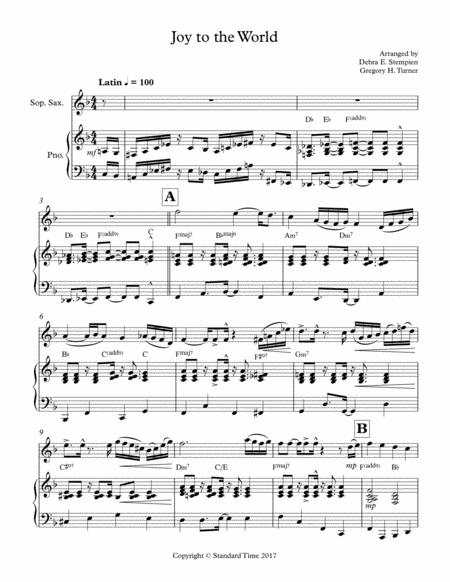 Free Sheet Music Joy To The World For Soprano Sax Or Clarinet Solo With Piano Accompaniment Latin