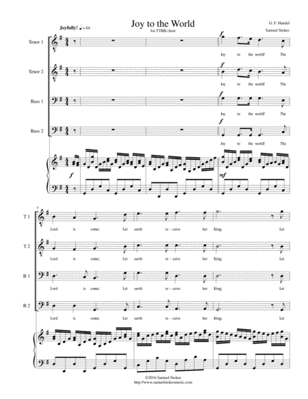 Joy To The World For Ttbb Choir With Piano Accompaniment Sheet Music