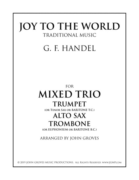 Joy To The World Trumpet Alto Sax Trombone Mixed Trio Sheet Music