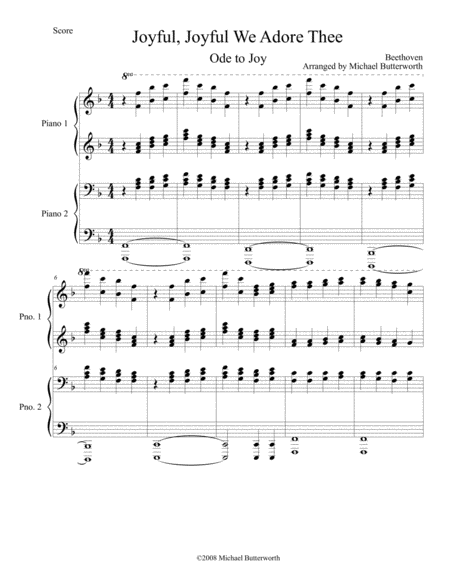 Free Sheet Music Joyful Joyful We Adore Thee Ode To Joy Piano Duet