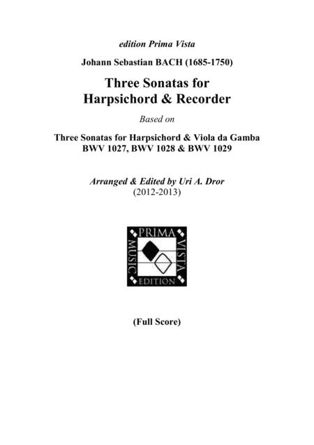 Js Bach 3 Sonatas For Recorder Harpsichord After Bwv 1027 1029 Score Sheet Music