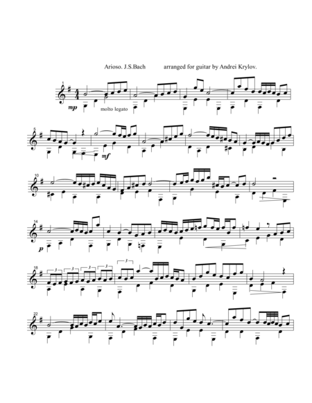 Js Bach Arioso From Cantata Bwv 156 Adagio Arranged For Classical Guitar By Andrei Krylov Sheet Music