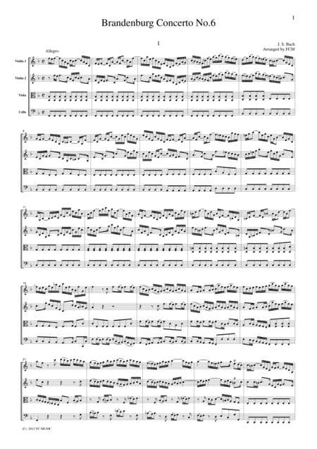 Js Bach Brandenburg Concerto No 6 All Mvts For String Quartet For String Quartet Cb227 Sheet Music