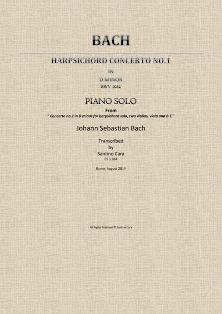 Free Sheet Music Js Bach Concerto No 1 In D Minor Bwv 1052 Full Piano Version