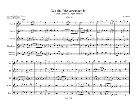 Js Bach Das Alte Jahr Vergangen Ist Arranged For Flute Choir 3 Flutes Bass Flute Opt Bassoon I Chorale Sheet Music