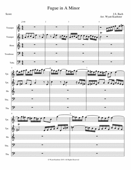 Free Sheet Music Js Bach Fugue In A Minor