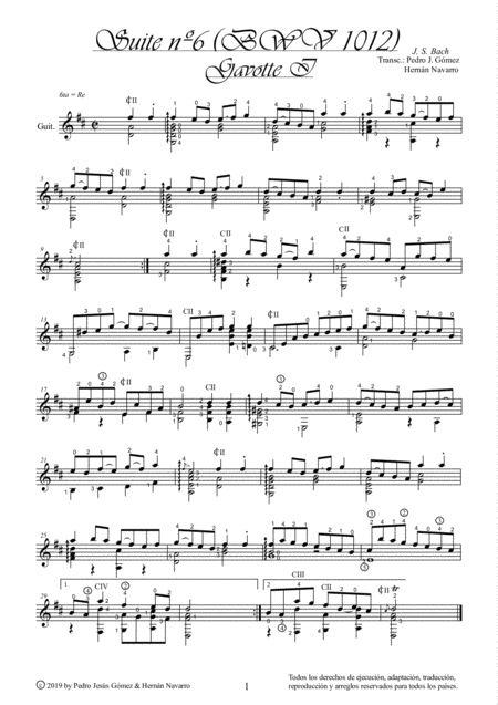 Js Bach Gavotte I Bwv 1012 6th Suite Cello Guitar Arr P J Gmez H Navarro Edition Sheet Music