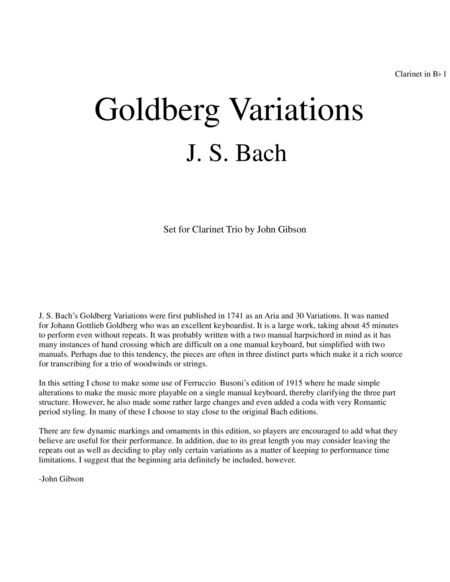 Free Sheet Music Js Bach Goldberg Variations Set For Clarinet Trio Parts