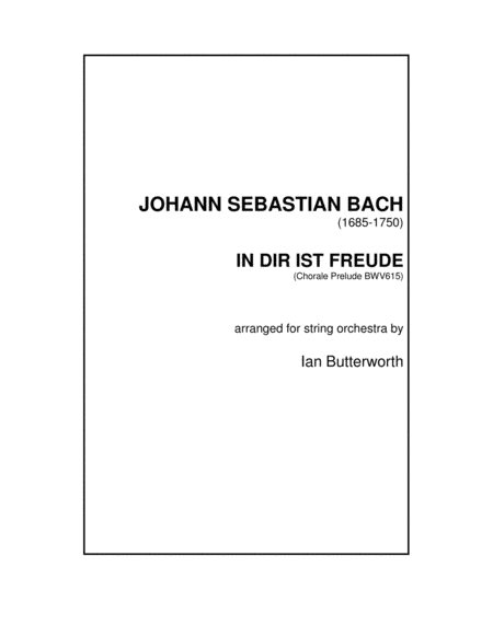 Js Bach In Dir Ist Freude Bwv615 For String Orchestra Sheet Music