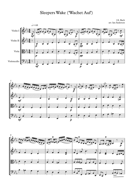 Js Bach Sleepers Wake Wachet Auf String Quartet Sheet Music