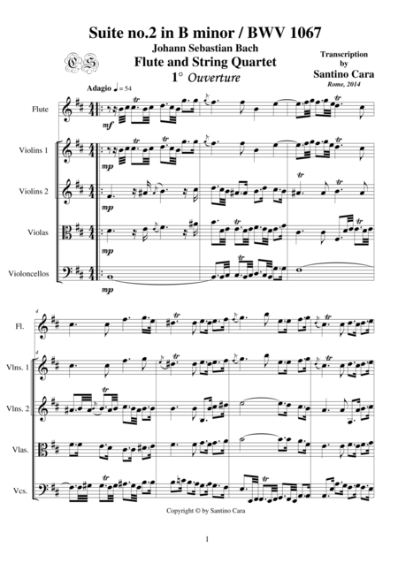 Js Bach Suite No 2 In B Minor Bwv1067 Flute And String Quartet Sheet Music