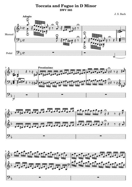 Js Bach Toccata And Fugue In D Minor Bwv 565 Original Complete Version Sheet Music