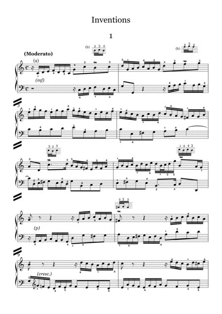 Free Sheet Music Js Bach Two Part Invention No 1 In C Major Bwv 772
