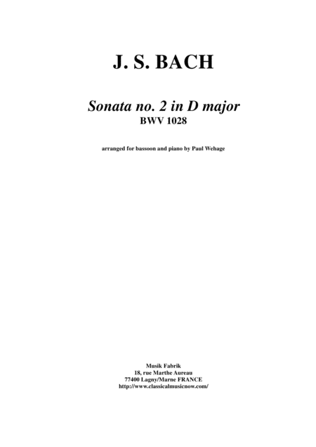 Js Bach Viola Da Gamba Sonata No Ii In D Major Bwv 1028 Arranged For Bassoon And Piano Sheet Music