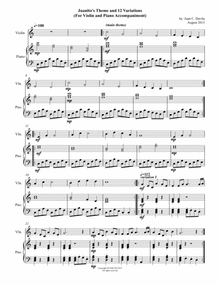 Free Sheet Music Juanitos Theme And 12 Variations