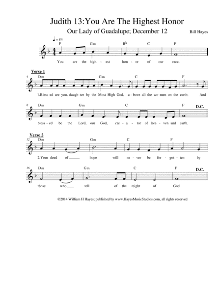 Free Sheet Music Judith 13 You Are The Highest Honor