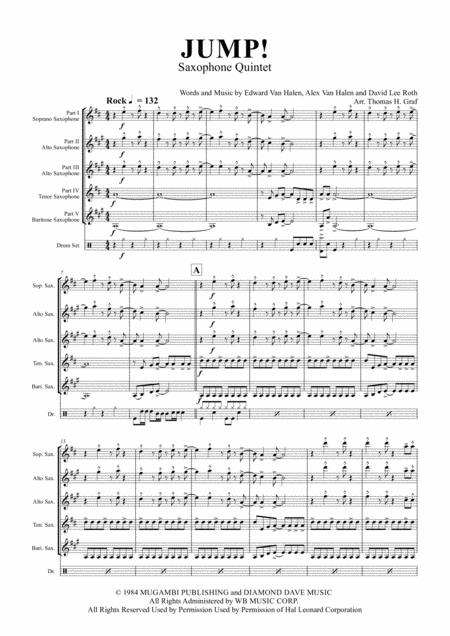 Jump Van Halen Saxophone Quintet Sheet Music