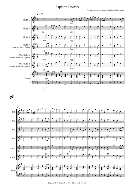 Free Sheet Music Jupiter Hymn For Flute Quartet