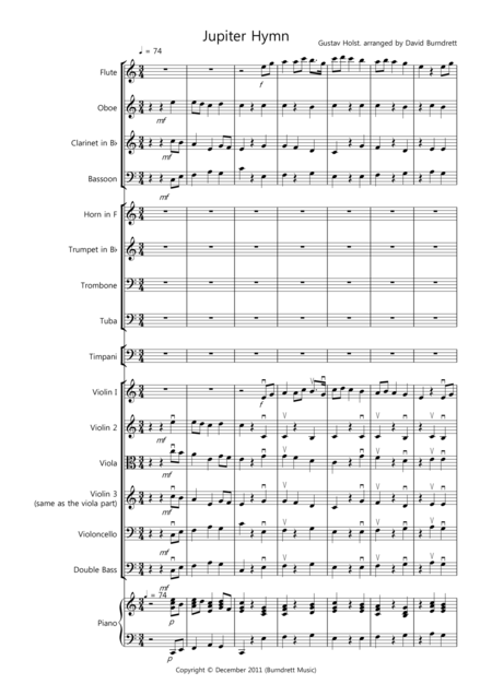 Free Sheet Music Jupiter Hymn For School Orchestra