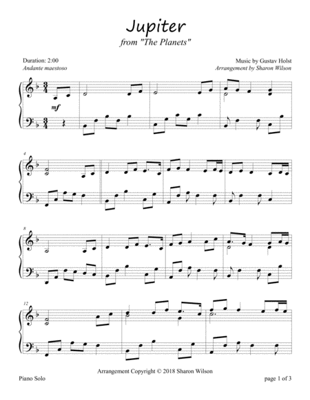 Jupiter Piano Solo Sheet Music