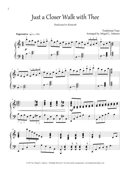Free Sheet Music Just A Closer Walk With Thee Early Advanced Piano Solo