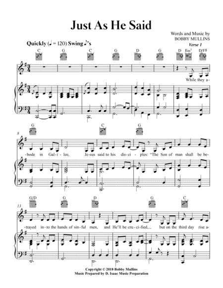 Just As He Said Sheet Music