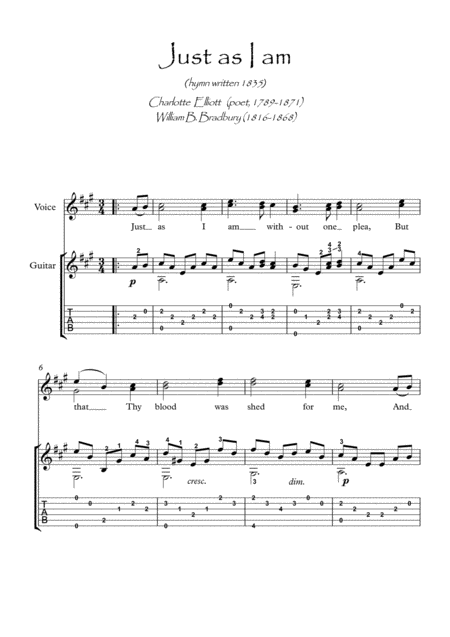 Just As I Am Guitar Solo Sheet Music