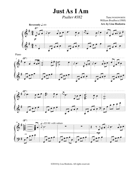 Just As I Am Psalter 382 Sheet Music