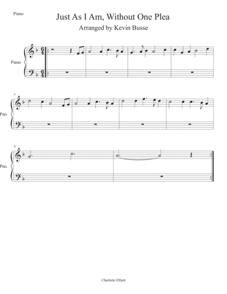 Just As I Am Without One Plea Piano Sheet Music