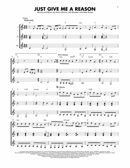 Just Give Me A Reason Feat Nate Ruess Sheet Music