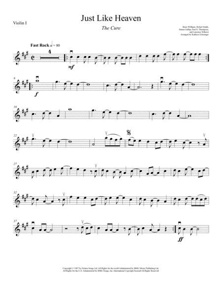 Free Sheet Music Just Like Heaven String Quartet