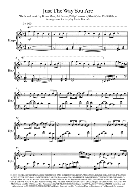 Just The Way You Are Pedal Harp Solo Sheet Music