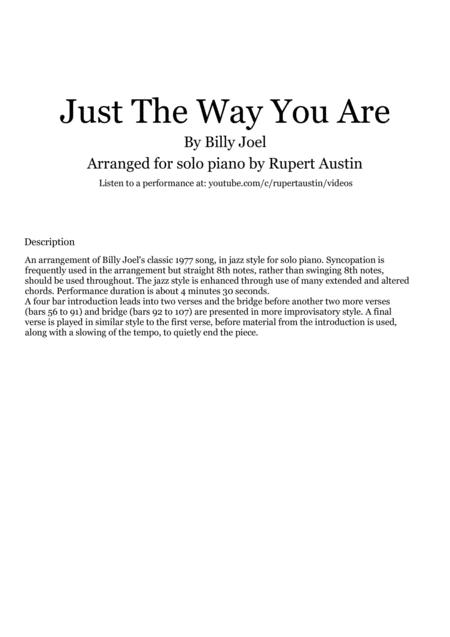 Just The Way You Are Solo Piano Sheet Music