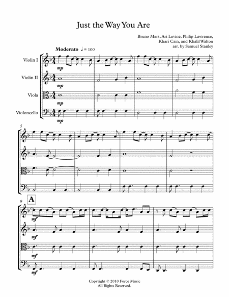 Just The Way You Are String Quartet Sheet Music