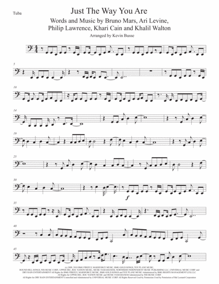 Just The Way You Are Tuba Easy Key Of C Sheet Music